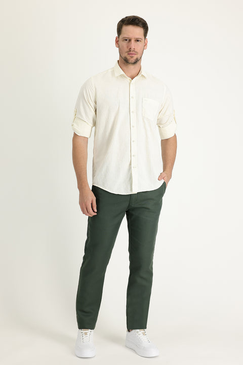 Olive Green Regular Fit Standard Cut Canvas / Chino Linen Trousers