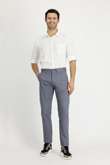 Orta Gri Relaxed Fit Rahat Kesim Likralı Kanvas / Chino Pantolon