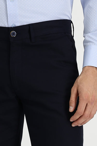 Koyu Lacivert Regular Fit Likralı Kanvas / Chino Pantolon