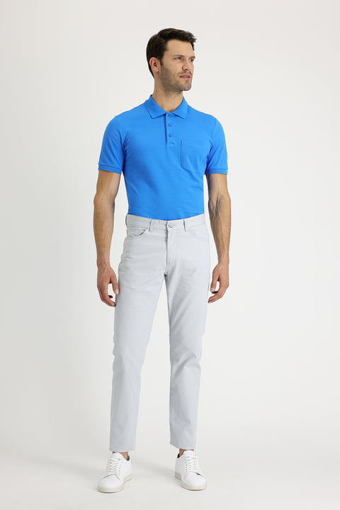 Orta Gri Slim Fit Dar Kesim Desenli Likralı Kanvas / Chino Pantolon