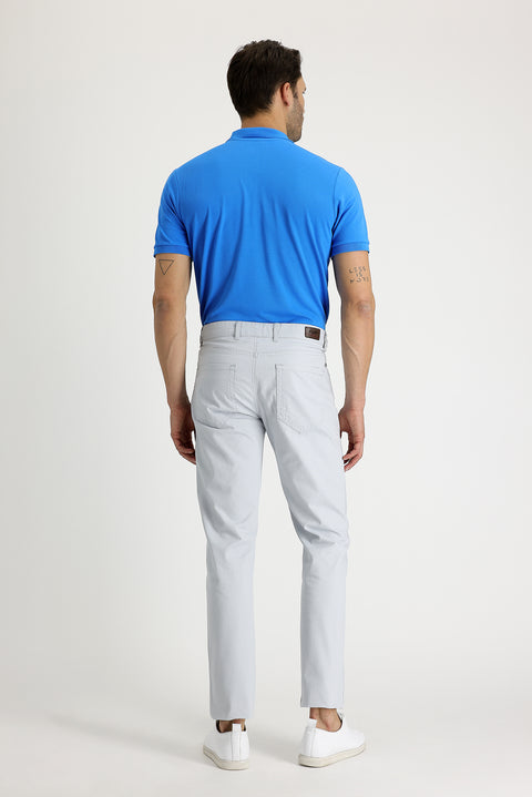 Orta Gri Slim Fit Dar Kesim Desenli Likralı Kanvas / Chino Pantolon
