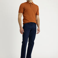 Medium Navy Regular Fit Standard Cut Patterned Lycra Canvas / Chino Trousers