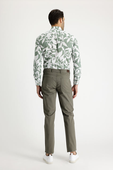 Açık Haki Slim Fit Dar Kesim Desenli Likralı Kanvas / Chino Pantolon