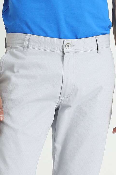 Gümüş Renk Regular Fit Standart Kesim Desenli Likralı Kanvas / Chino Pantolon