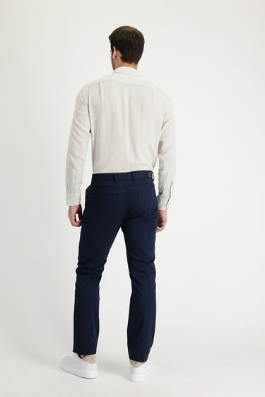 Orta Lacivert Regular Fit Desenli Likralı Kanvas / Chino Pantolon