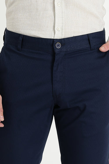 Orta Lacivert Regular Fit Desenli Likralı Kanvas / Chino Pantolon