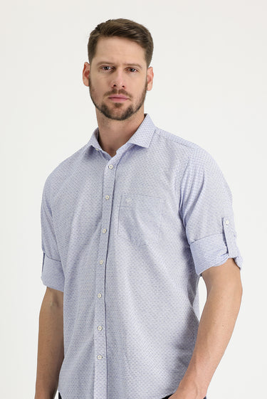 Koyu Mavi  Uzun Kol Relaxed Fit Rahat Kesim Desenli Gömlek