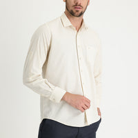 Open Beige Long Sleeve Relaxed Fit Patterned Cotton Shirt