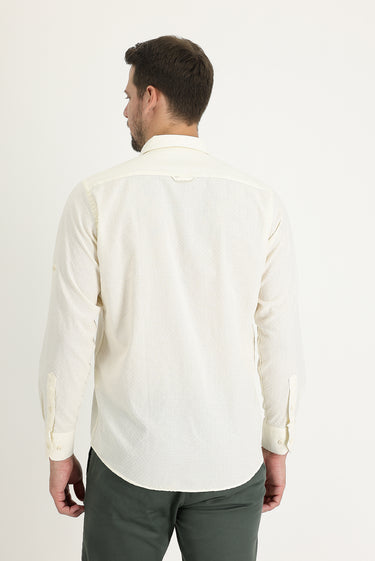 Ekru Uzun Kol Relaxed Fit Rahat Kesim Desenli Gömlek