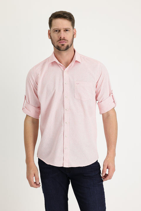 Şeker Pembe Uzun Kol Relaxed Fit Rahat Kesim Desenli Gömlek