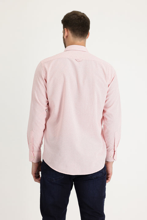 Şeker Pembe Uzun Kol Relaxed Fit Rahat Kesim Desenli Gömlek