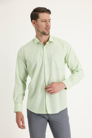 Fıstık Yeşili Uzun Kol Relaxed Fit Rahat Kesim Desenli Gömlek