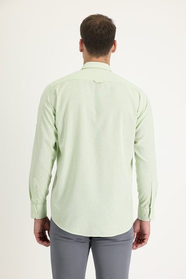 Fıstık Yeşili Uzun Kol Relaxed Fit Rahat Kesim Desenli Gömlek