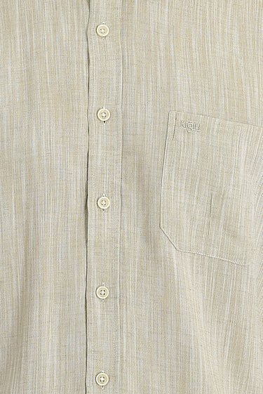 Koyu Bej Uzun Kol Regular Fit Desenli Keten Gömlek