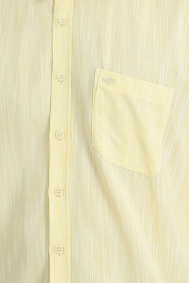 Limon Sarı Uzun Kol Regular Fit Desenli Keten Gömlek