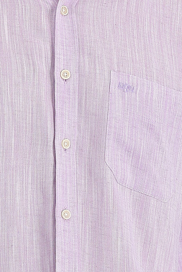 Lila Uzun Kol Regular Fit Desenli Keten Gömlek