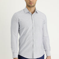 Açık Gri Uzun Kol Slim Fit Dar Kesim Klasik Desenli Pamuklu Kolay Ütülenebilir Gömlek
