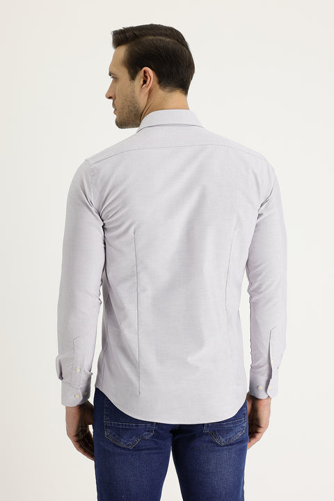 Orta Bej Uzun Kol Slim Fit Dar Kesim Klasik Desenli Pamuklu Kolay Ütülenebilir Gömlek