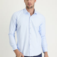 Uçuk Mavi Uzun Kol Slim Fit Dar Kesim Klasik Desenli Pamuklu Kolay Ütülenebilir Gömlek