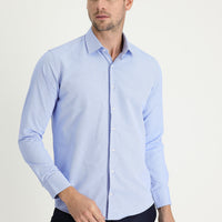 Mavi Uzun Kol Slim Fit Dar Kesim Klasik Desenli Pamuklu Kolay Ütülenebilir Gömlek