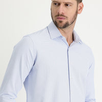 Uçuk Mavi Uzun Kol Slim Fit Dar Kesim Klasik Desenli Pamuklu Kolay Ütülenebilir Gömlek