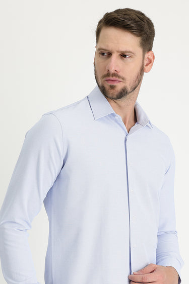 Uçuk Mavi Uzun Kol Slim Fit Dar Kesim Klasik Desenli Pamuklu Kolay Ütülenebilir Gömlek