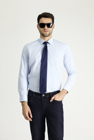 Uçuk Mavi Uzun Kol Slim Fit Dar Kesim Klasik Desenli Pamuklu Gömlek