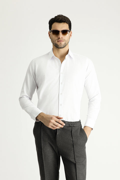 Beyaz Uzun Kol Slim Fit Dar Kesim Klasik Desenli Pamuklu Gömlek