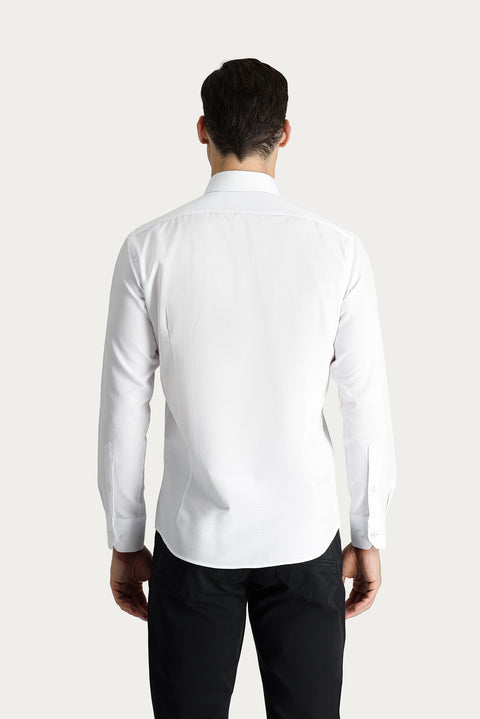 Beyaz Uzun Kol Slim Fit Dar Kesim Desenli Klasik Pamuklu Kolay Ütülenebilir Gömlek