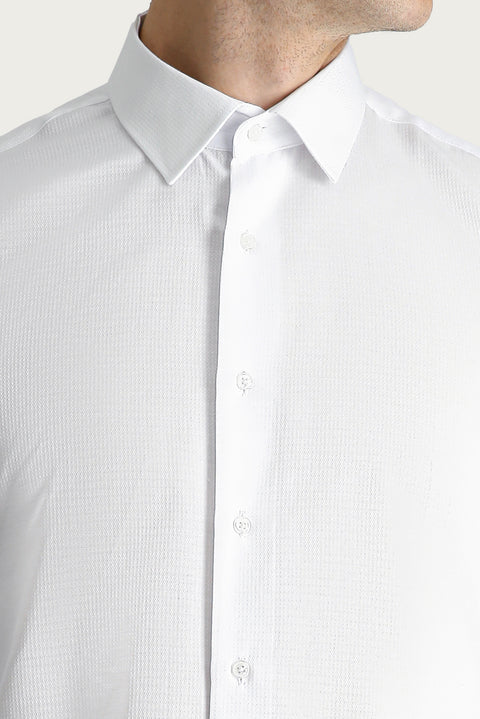 Beyaz Uzun Kol Slim Fit Dar Kesim Desenli Klasik Pamuklu Kolay Ütülenebilir Gömlek