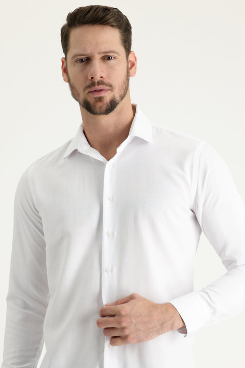 Beyaz Uzun Kol Slim Fit Dar Kesim Pamuklu Kolay Ütülenebilir Gömlek