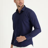 Koyu Lacivert Uzun Kol Slim Fit Dar Kesim Klasik Desenli Pamuklu Kolay Ütülenebilir Gömlek