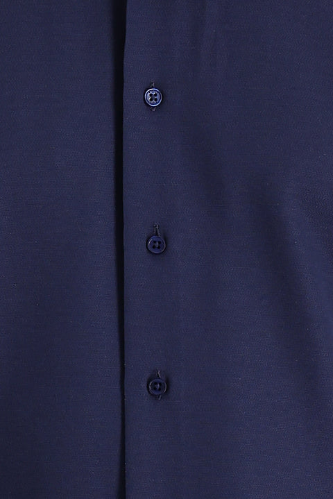 Koyu Lacivert Uzun Kol Slim Fit Dar Kesim Klasik Desenli Pamuklu Kolay Ütülenebilir Gömlek