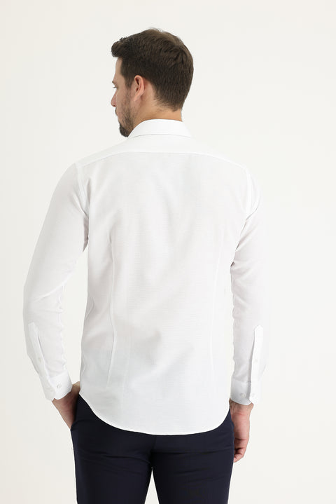 Beyaz Uzun Kol Slim Fit Dar Kesim Klasik Desenli Pamuklu Kolay Ütülenebilir Gömlek