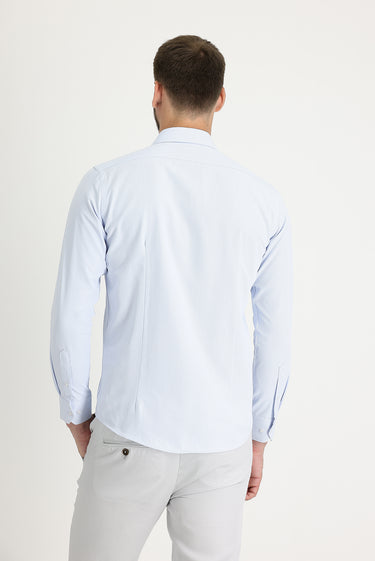 Uçuk Mavi Uzun Kol Slim Fit Dar Kesim Klasik Desenli Pamuklu Kolay Ütülenebilir Gömlek