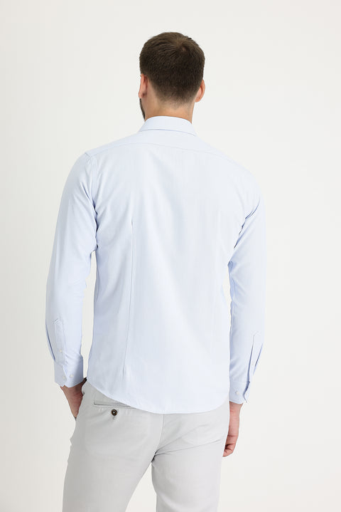 Uçuk Mavi Uzun Kol Slim Fit Dar Kesim Klasik Desenli Pamuklu Kolay Ütülenebilir Gömlek