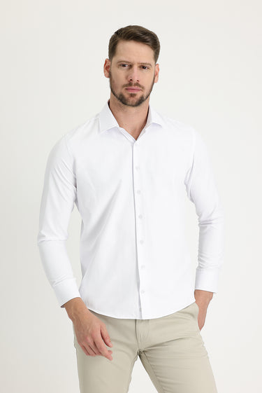 Beyaz Uzun Kol Slim Fit Dar Kesim Klasik Desenli Pamuklu Kolay Ütülenebilir Gömlek