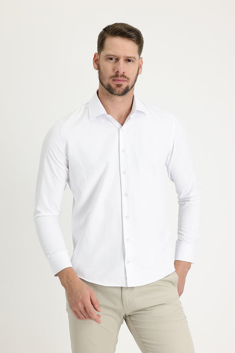 Beyaz Uzun Kol Slim Fit Dar Kesim Klasik Desenli Pamuklu Kolay Ütülenebilir Gömlek