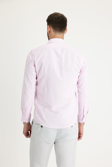 Pembe Uzun Kol Slim Fit Dar Kesim Klasik Desenli Pamuklu Kolay Ütülenebilir Gömlek