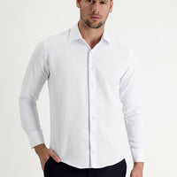 Beyaz Uzun Kol Slim Fit Dar Kesim Klasik Desenli Pamuklu Kolay Ütülenebilir Gömlek