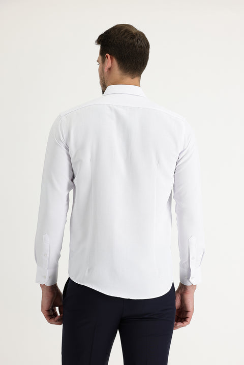 Beyaz Uzun Kol Slim Fit Dar Kesim Klasik Desenli Pamuklu Kolay Ütülenebilir Gömlek