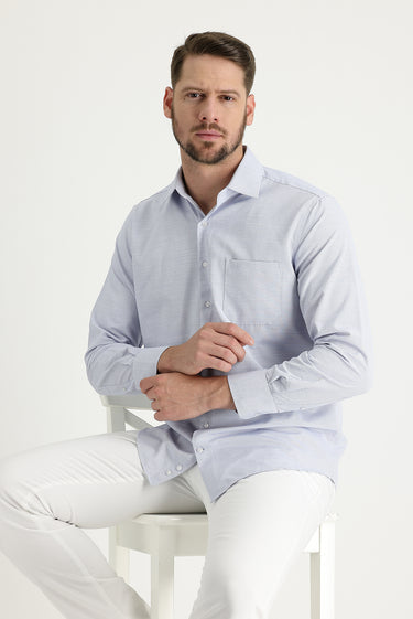 Orta Gri Uzun Kol Klasik Desenli Pamuklu Kolay Ütülenebilir Gömlek