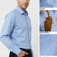 Açık Mavi Uzun Kol Klasik Nano Care Su İtici Leke Tutmaz 4 Mevsim Pamuk Gömlek