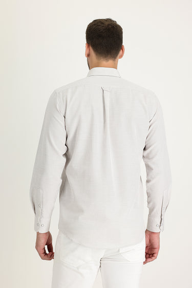 Açık Bej Uzun Kol Relaxed Fit Rahat Kesim Keten Görünümlü Gömlek