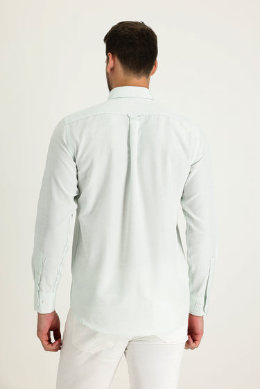 Su Yeşili Uzun Kol Relaxed Fit Rahat Kesim Keten Görünümlü Gömlek