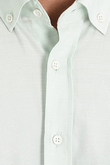 Su Yeşili Uzun Kol Relaxed Fit Rahat Kesim Keten Görünümlü Gömlek