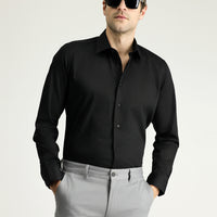 Black Long Sleeve Slim Fit Classic Nano Care Water Repellent Stain Resistant 4 Seasons Cotton Shirt