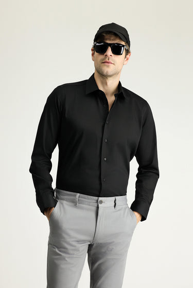 Siyah Uzun Kol Slim Fit Dar Kesim Klasik Pamuk Gömlek