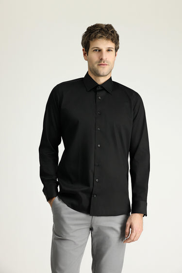 Siyah Uzun Kol Slim Fit Dar Kesim Klasik Pamuk Gömlek