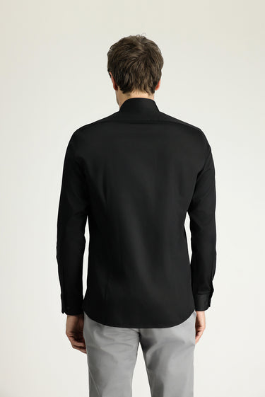 Siyah Uzun Kol Slim Fit Dar Kesim Klasik Pamuk Gömlek